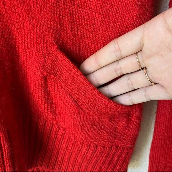 J. Crew Red Alpaca Merino Wool Blend Y2K 90s Preppy Deep V Neck Sweater XS - Picture 5 of 6